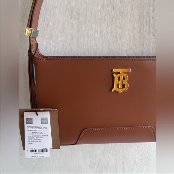 🔴SOLD🔴 BURBERRY Classic Bundle- TB Monogram Bag Tan & Check Pink Scarf - Picture 11 of 16